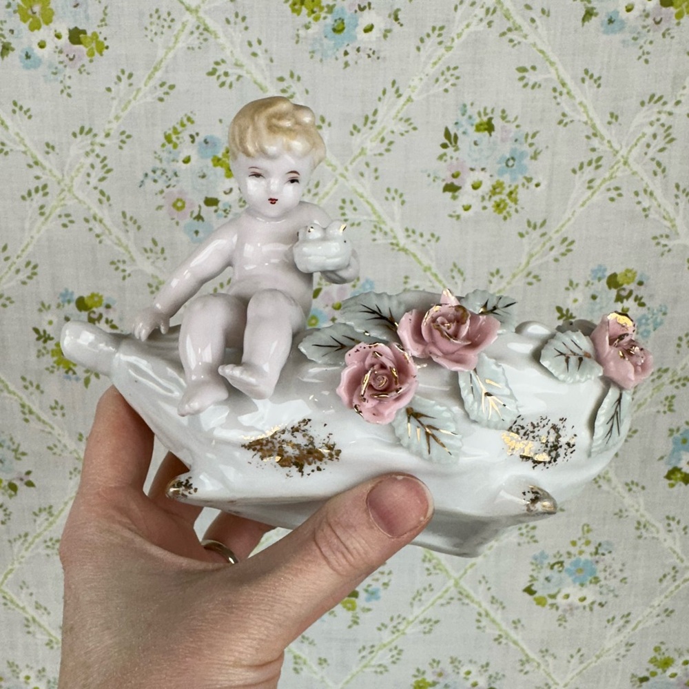 Vintage Ceramic Child Roses Planter